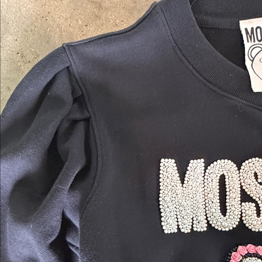 Authentic Moschino Black Sweatshirt with Pink Teddy Appliqué - Picture 6 of 7